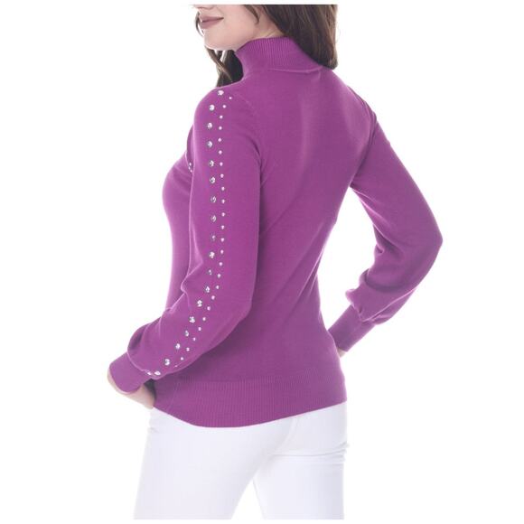 Women's Mock Neck Purple Sweater Studded Cutout Top Size S Black Rain+Rose NWT - Picture 4 of 5